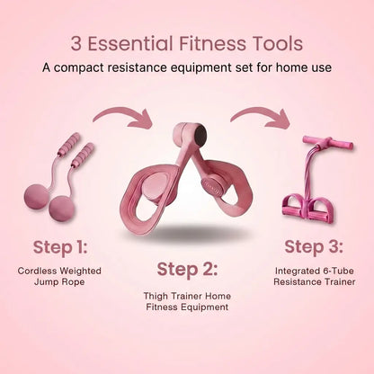 Multifunction Home Fitness Resistance Training Set with Resistance Trainer, Thigh Trainer & Weighted Jump Rope